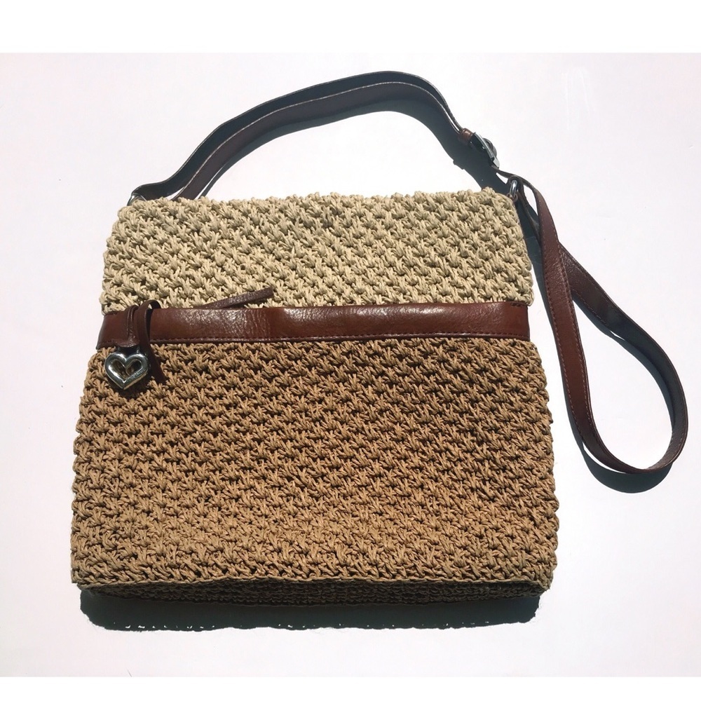 NWOT brown/tan straw Brighton zip messenger bag